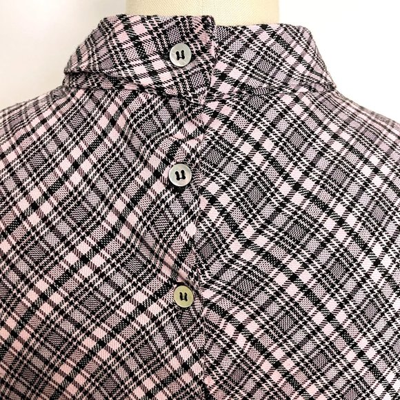 Zara Woman pink and black plaid blouse with high collar - size XL - Picture 6 of 9